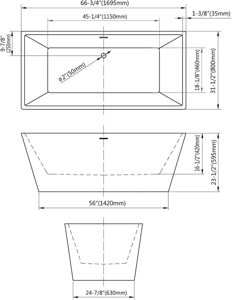 Dowell 072 66" Luxury Contemorary High Grade Acrylic FREE STANDING Bathtub Modern Red