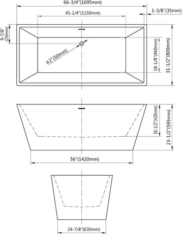 072 66" Luxury Contemorary High Grade Acrylic FREE STANDING Bathtub Modern Red