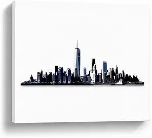 New York Skyline Canvas Wall Art, Black and White NYC Cityscape Print, Gallery Wrapped Minimalist Wall Decor Room