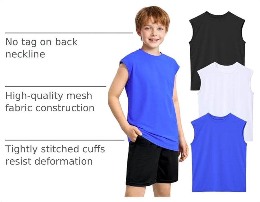 3 Pack Boys Tank Tops Athletic Quick Dry Sleeveless Shirts for Kids
