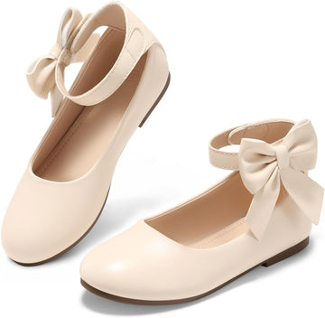 Girls Dress Shoes Ballet Flats Flower Girl Ankle Strap Bow Shoes