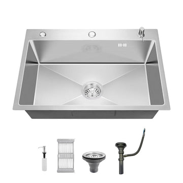 Drop In Stainless Steel Kitchen Sink, 3 Hole Topmount Single Bowl Workstation Sink, Farmhouse Workstation sink with