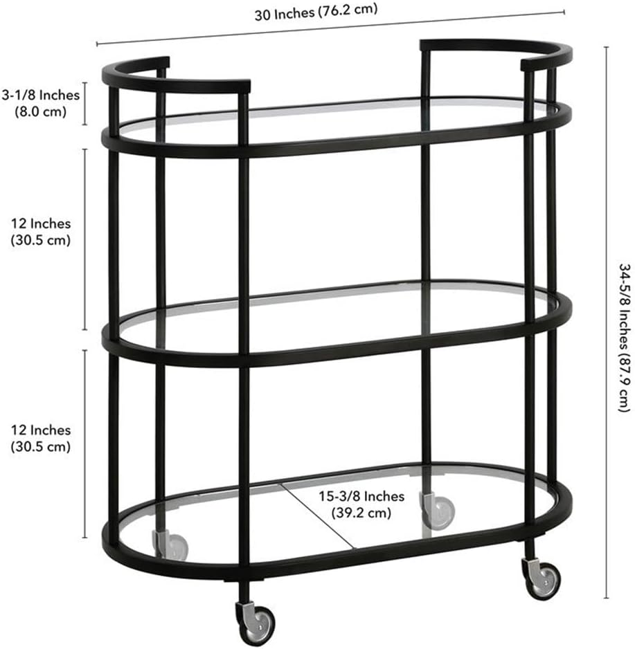30" Wide Oval Bar Cart in Blackened Bronze, Bar Carts for the Home | Sleek rolling shelving unit that moves room to