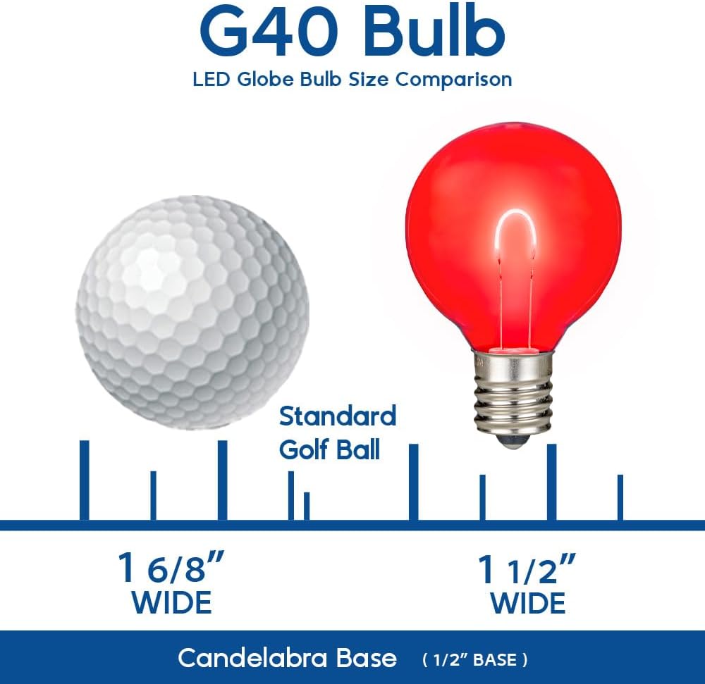 G40 LED Light Bulbs, Clear Globe Bulbs, 0.8 Watt