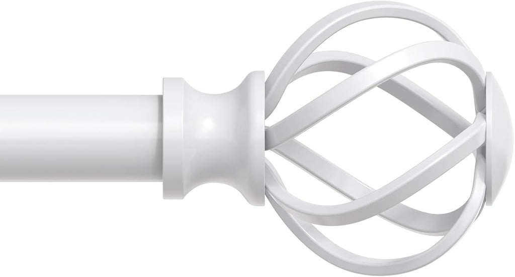 White Curtain Rod 36-72 Inch, Decorative Curtain Rods for Windows with Twisted Cage Finials, 3/4" Adjustable Heavy