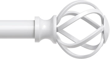 White Curtain Rod 36-72 Inch, Decorative Curtain Rods for Windows with Twisted Cage Finials, 3/4" Adjustable Heavy
