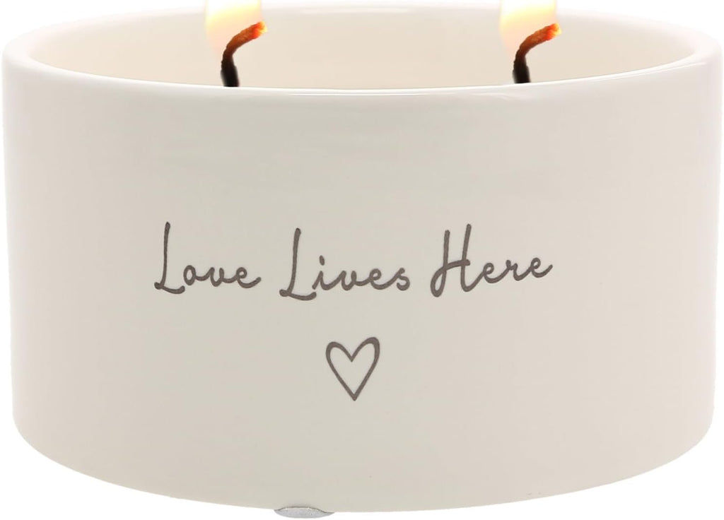 Love Lives Here - 10 oz Soy Wax Ceramic Vessel Candle Housewarming Apartment-Warming Gift Present Neutral Home Decor