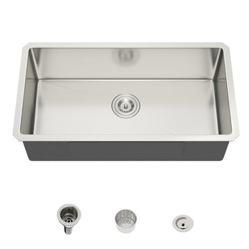 30 Inch Undermount Kitchen Sink - 30" x 16" T304 Stainless Steel Handmade Single Bowl Round Corner Under Counter 9"