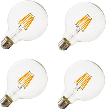 LED Globe Bulb 8W 2200K Warm White 650 Lumens, E26/E27 Base Vintage G95 Clear Glass Globe Edison Style LED Filament