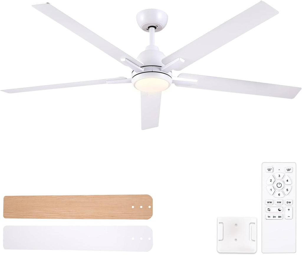 60 Inch Ceiling Fans with Lights and Remote, White Ceiling Fan , 5 Blades, Downrod