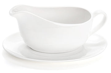 15 oz Gravy Boat and Tray, Ceramic White Gravy Sauce Boat with Saucer Stand for Dining, Holiday Meals & Parties