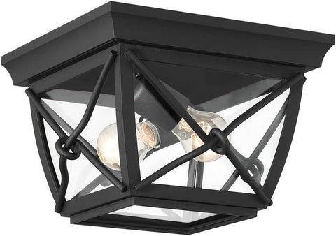 Belmont 2-Lights Outdoor Flush Mount Ceiling Light, 10 Inch Lighting Fixture for Porch, Patio and Entryway, Black
