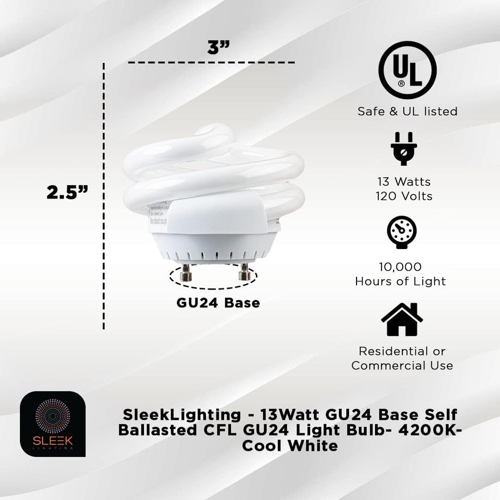 GU24 13W T2 Spiral CFL Puck Light Bulb 4200K Cool White 2-Prong