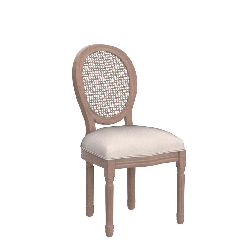 French Country Dining Chairs Set of 4, Farmhouse Fabric Chairs with Round Back, Rattan Dining Chair, Oval Side Chairs