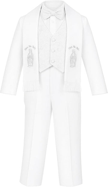 Baby/Toddler/Boys White Baptism Christening Paisley Lapel Tuxedo with Angel Maria Scarf Estola