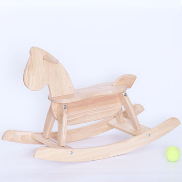 Natural Wooden Rocking Horse Funny for Toddlers (Ages 2-4) - Solid Rubber Wood, Smooth Surface for Creative