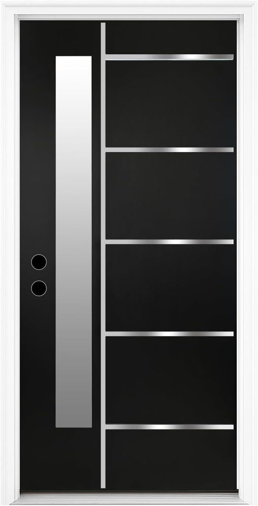 36 x 80 Textured Finished Fiberglass Door with Brickmould, Double-Sided Frosted Glass Modern Style for Home's Front