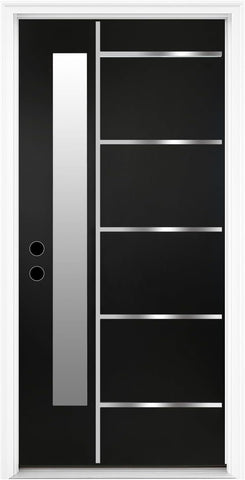 36 x 80 Textured Finished Fiberglass Door with Brickmould, Double-Sided Frosted Glass Modern Style for Home's Front