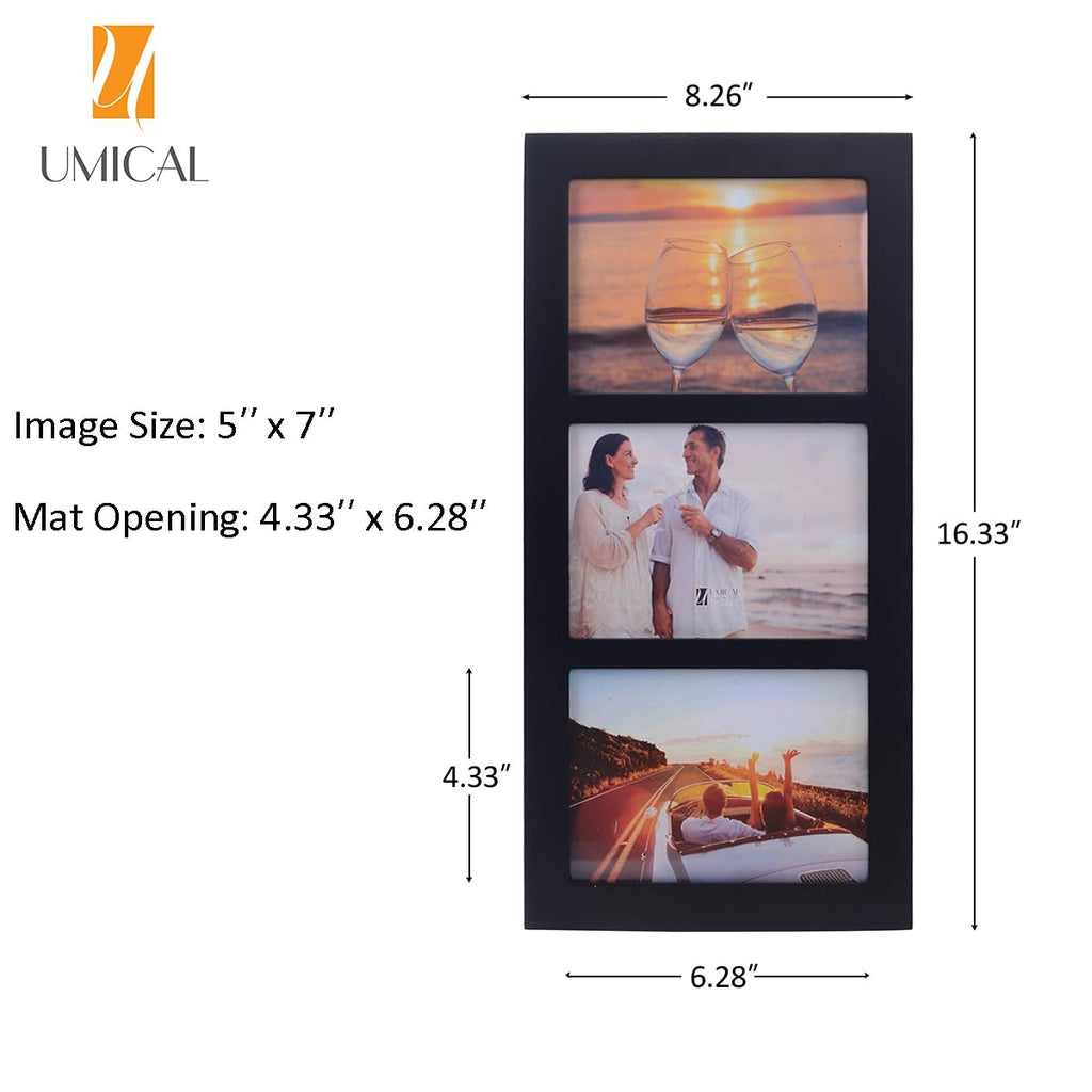 5x7 3-Opening Collage Picture Frame Black Wood