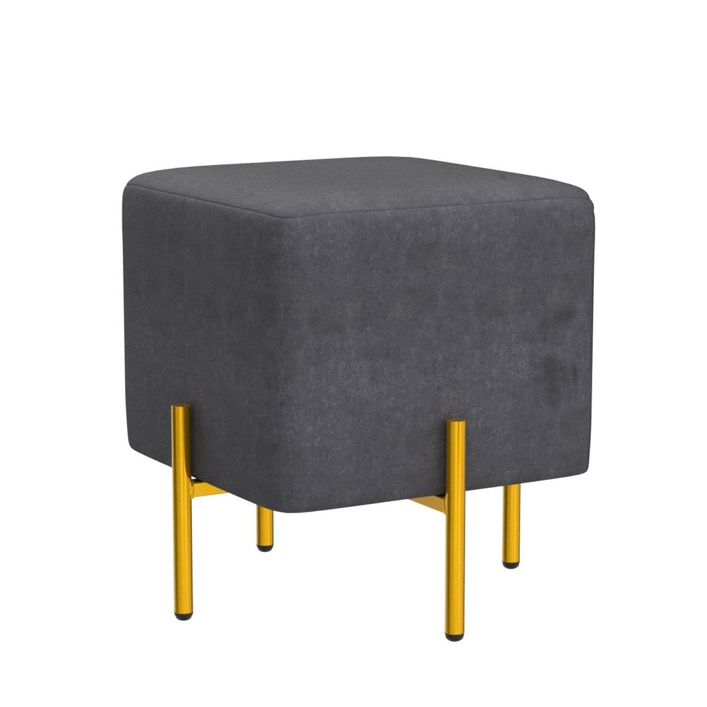 Black Velvet Foot Stool Set of 2, Modern Luxury Vanity Ottoman Stools with Gold Legs, Cube Accent Foot Rest Bedroom