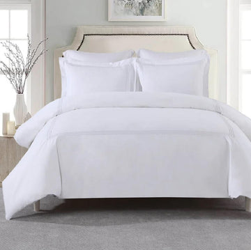 3pc Percale Duvet Cover Set (, White) Adeline Embroidered Comforter Cover with Pillow Shams