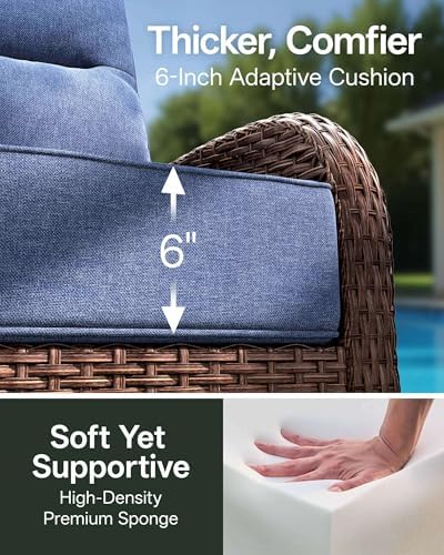 7-Piece Outdoor Patio Furniture Set - Swivel | Blue All-Weather Resistant with Thick Cushions for Patio, Garden & Porch