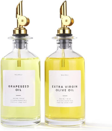 Premium Olive Oil Dispenser Bottles with Pourer - Oil and Vinegar Dispenser Set, Glass Dispenser, Dispenser Bottle - Set of 2