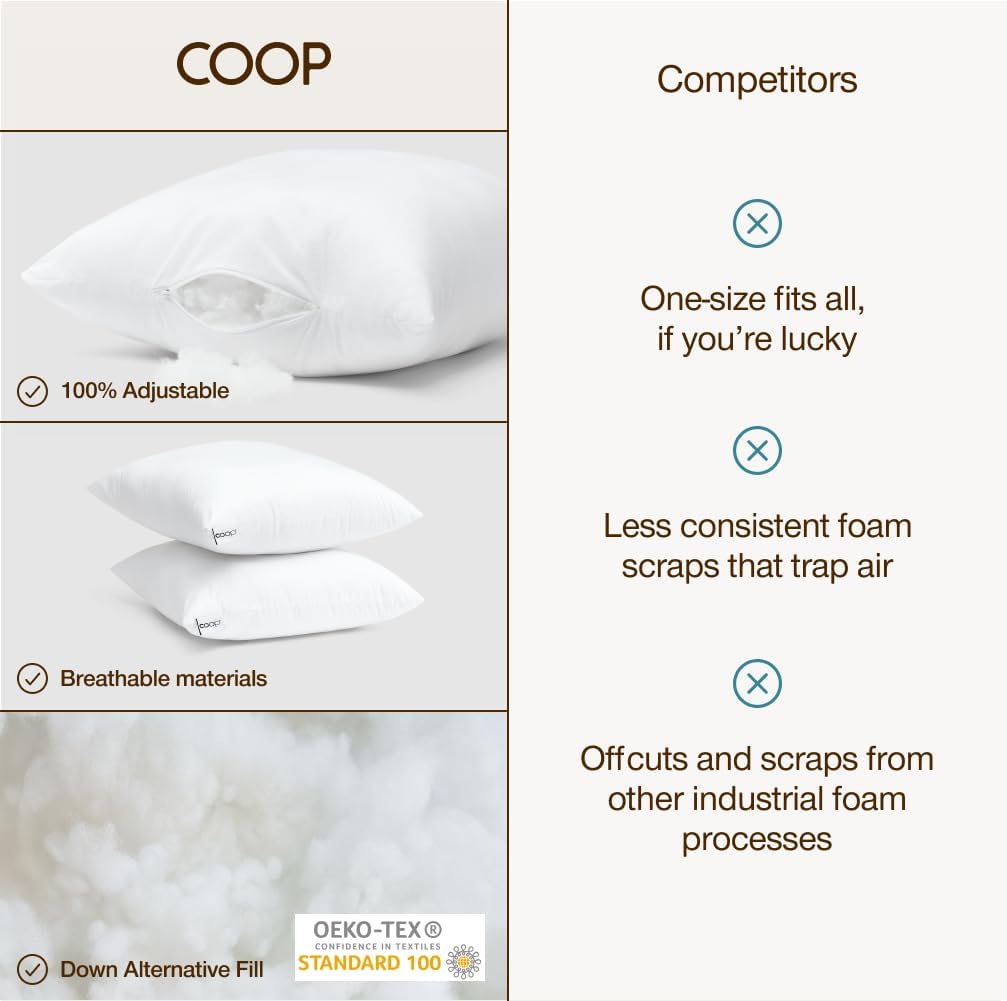 Essence Adjustable Throw Pillow Inserts 20x20, Adjustable Down Alternative Cushions for Couch, Bed, or - Set of 2