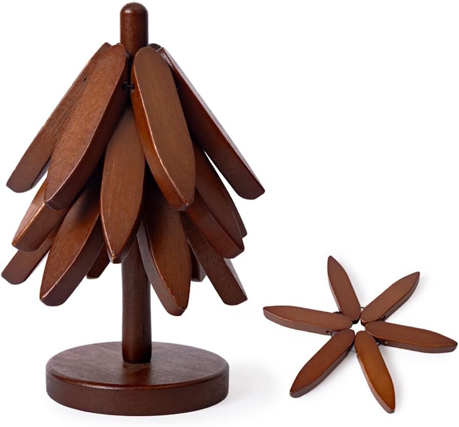 Wooden Trivets for Hot Dishes, Tree Shape Set, Best for Hot Dishes - 3 Wooden Trivets + 1 Stand stored Like - Set of 3