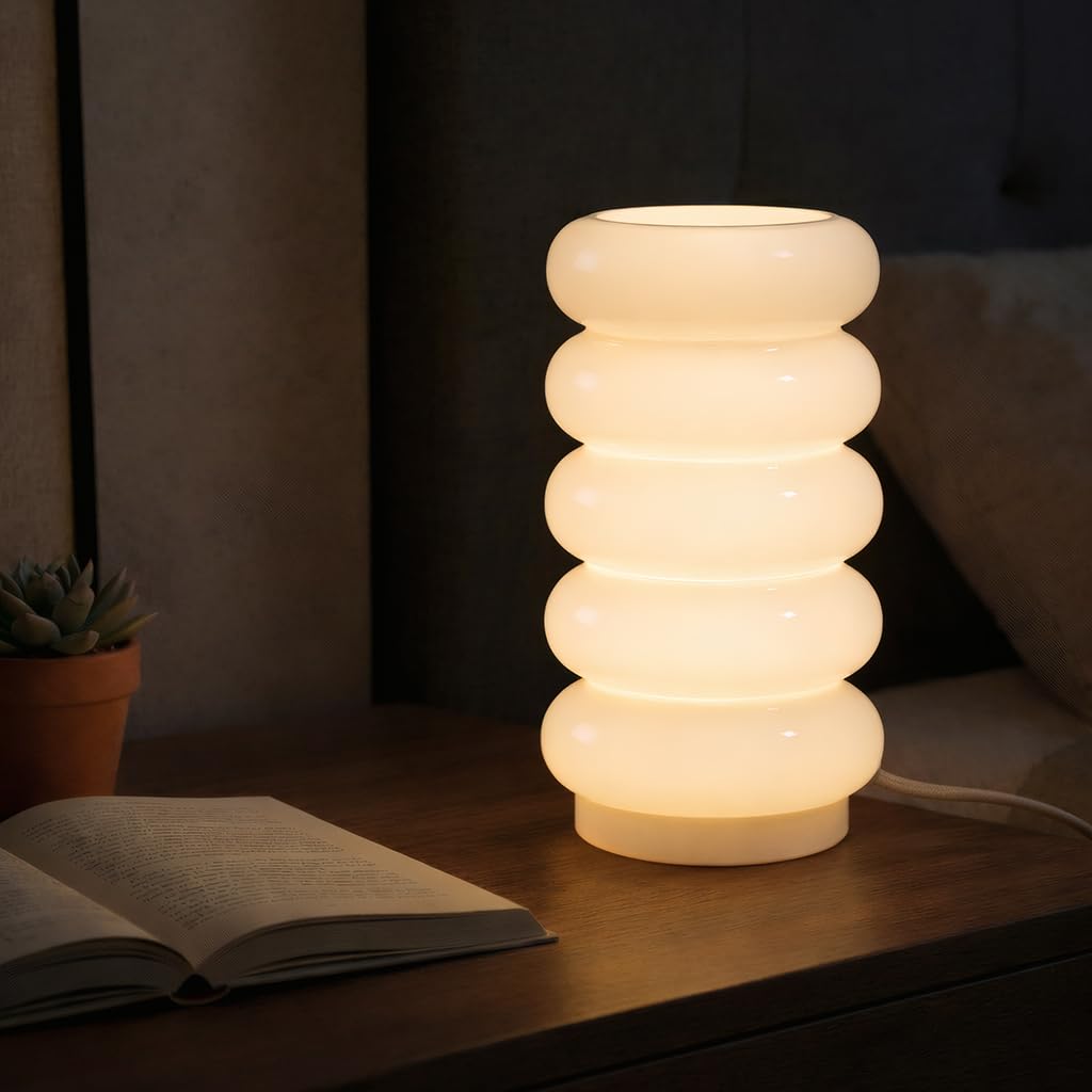 10.4 Inch Glass Table Lamp, Stepless Dimmable Nightstand Lamp, E12 Base