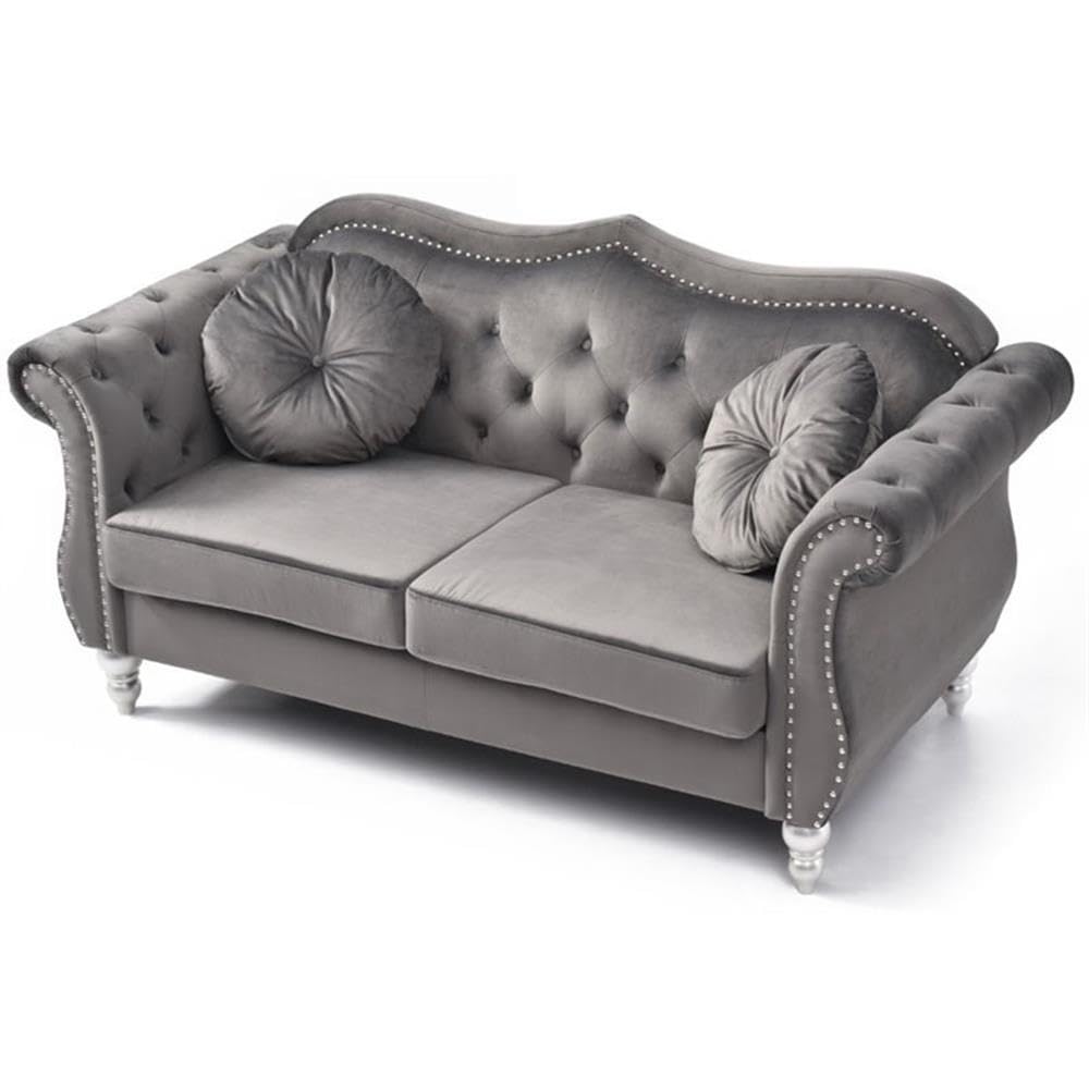 Hollywood Velvet Upholstered Loveseat in Dark Gray