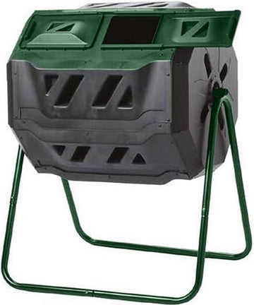Mr.Spin Compost Tumbler - 160 Liters / 43 Gallon, Dual Chamber Composter On Two-Leg Stand,Green/Black