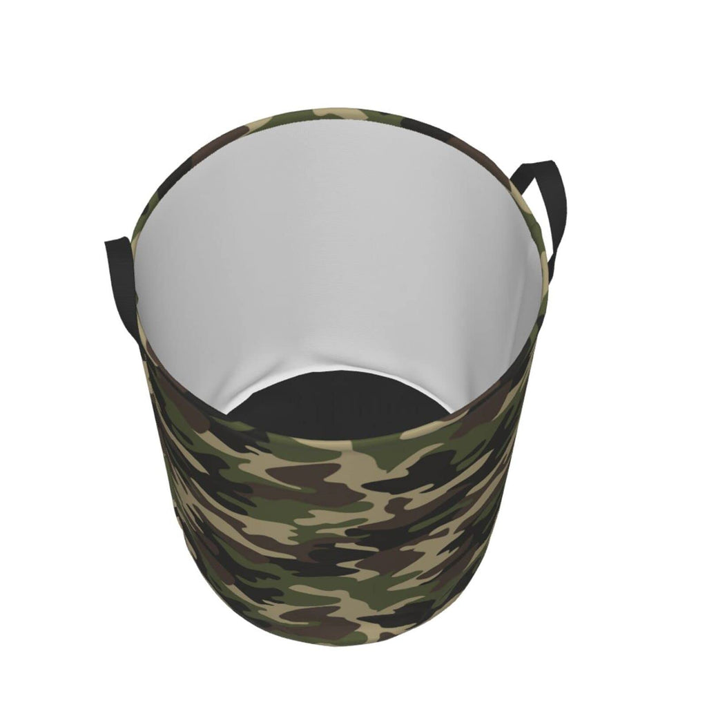 62L Round Laundry Hamper Camouflage Pattern Storage Basket Waterproof Coating Green Camo Organizer Bin Clothes Toys