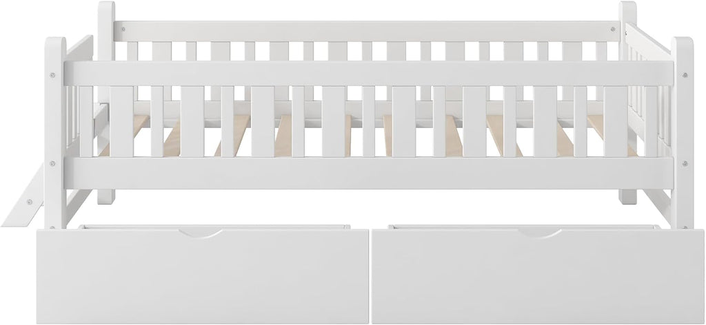 Kids Montessori Floor Bed with Storage Drawers, White