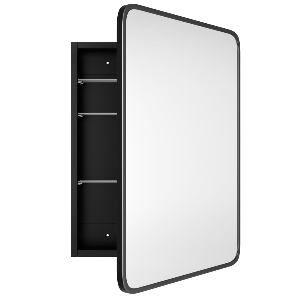 Medicine Cabinet with Black Metal Frame Mirror, Overall 20"x30"