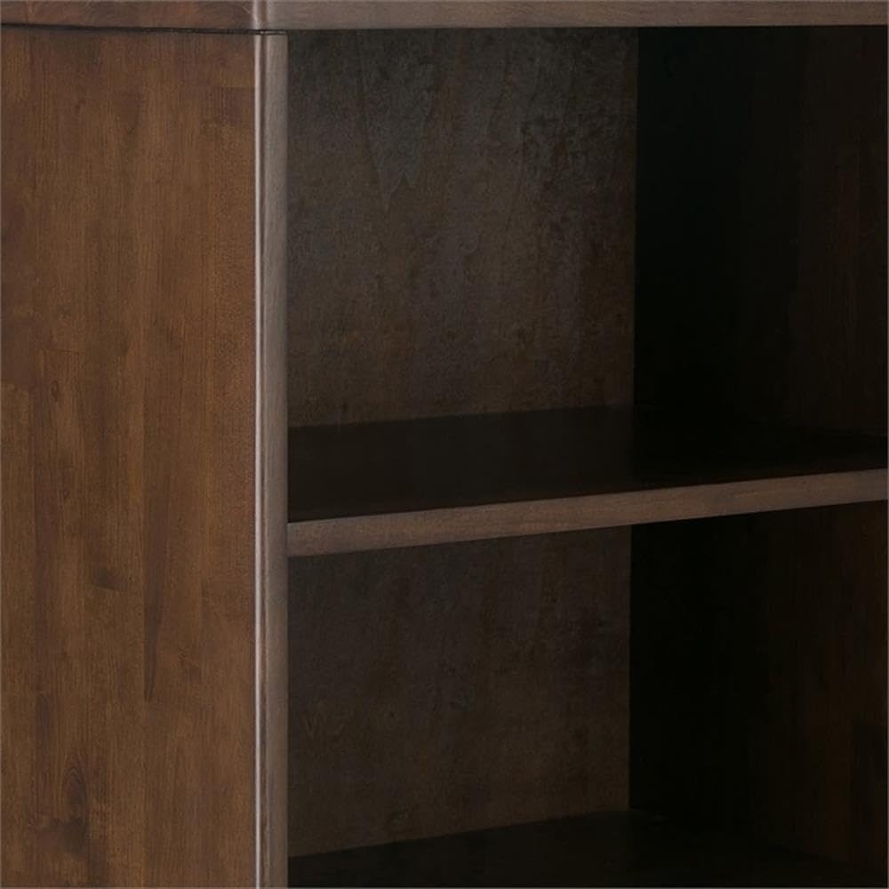 Mid-Century Bookcase, 60" H x 24" W x 16" D, Solid Rubberwood, Walnut Brown Finish, Adjustable Shelves, Drawer with