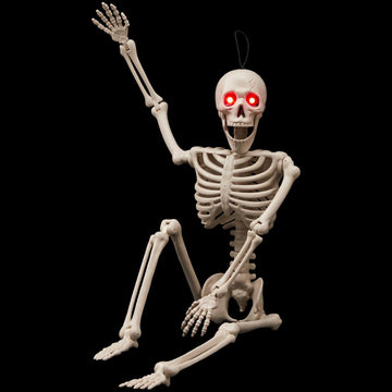 24 Inch Halloween Posable Skeleton with LED Red Glowing Eyes, 2FT Realistic Hanging Skeleton Bone Full Body Movable