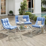 4-Piece Metal Outdoor Patio Furniture Set - Conversation | White for Backyard, Garden & Porch