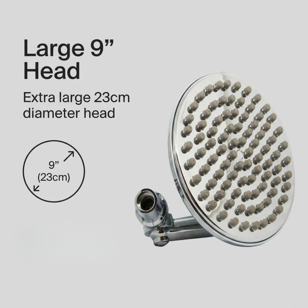 9" Polished Chrome Rainfall Showerhead - Ceiling & Wall Mount