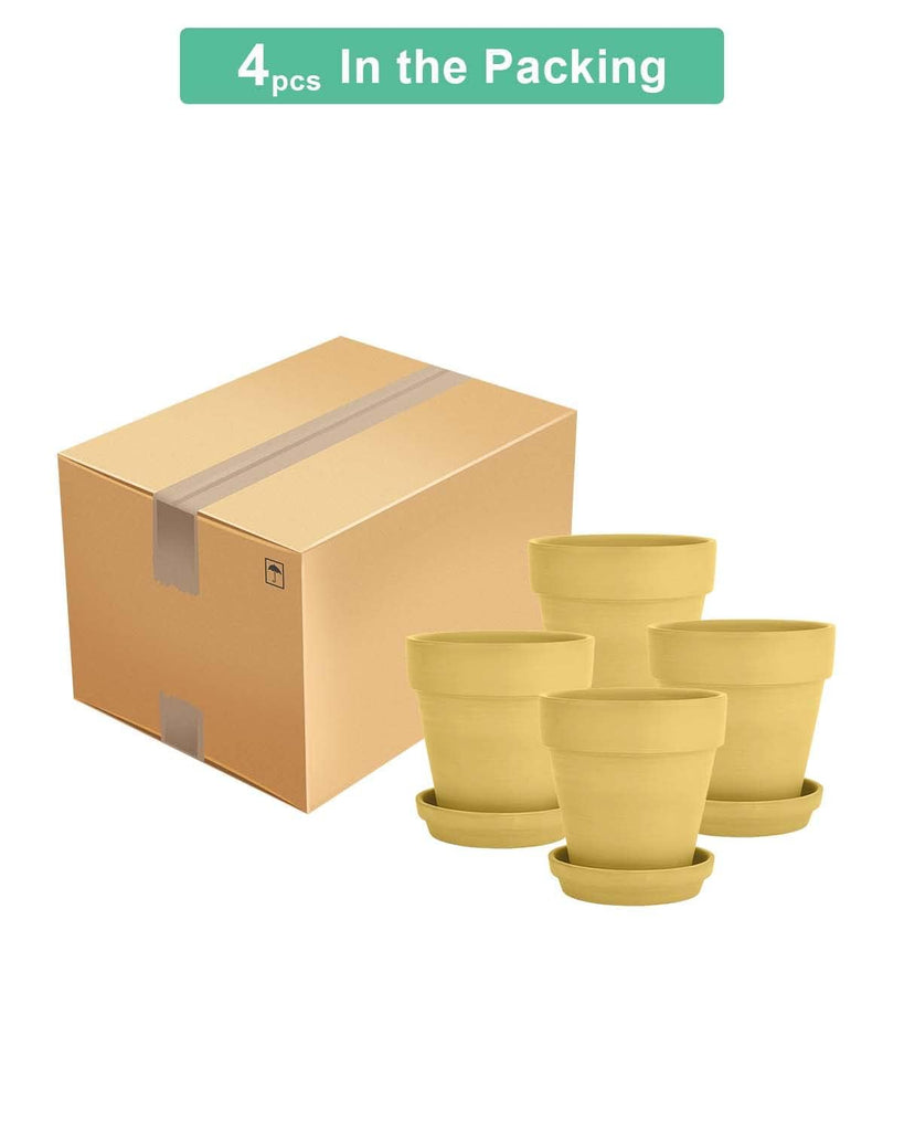 6 Inch Yellow Terracotta & Clay Pots with Saucer, 4 Pack
