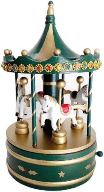 Wooden Rotating Music Box Carousel Christmas Decorations