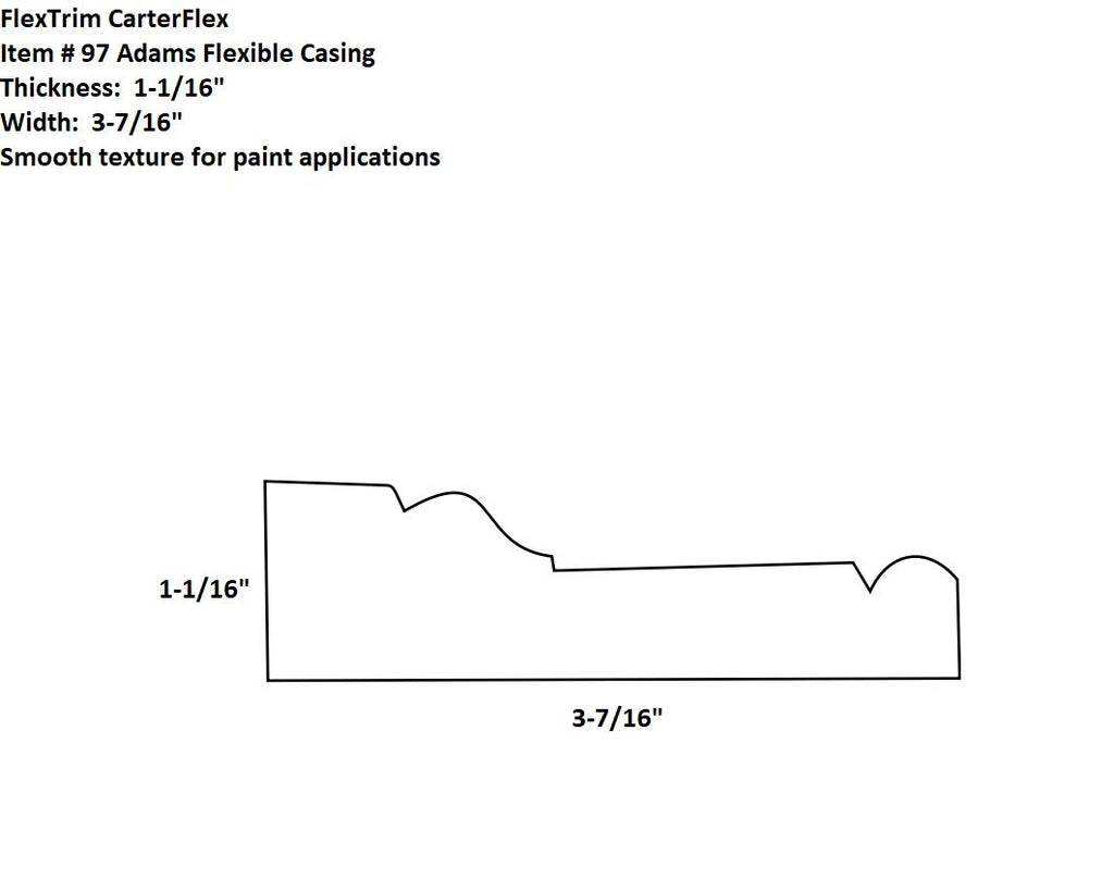 97 Adams: Flexible Casing Molding: 1-1/16" Thick x 3-7/16" Wide - PRE Curved to fit Specific Half Round Arches: 34"