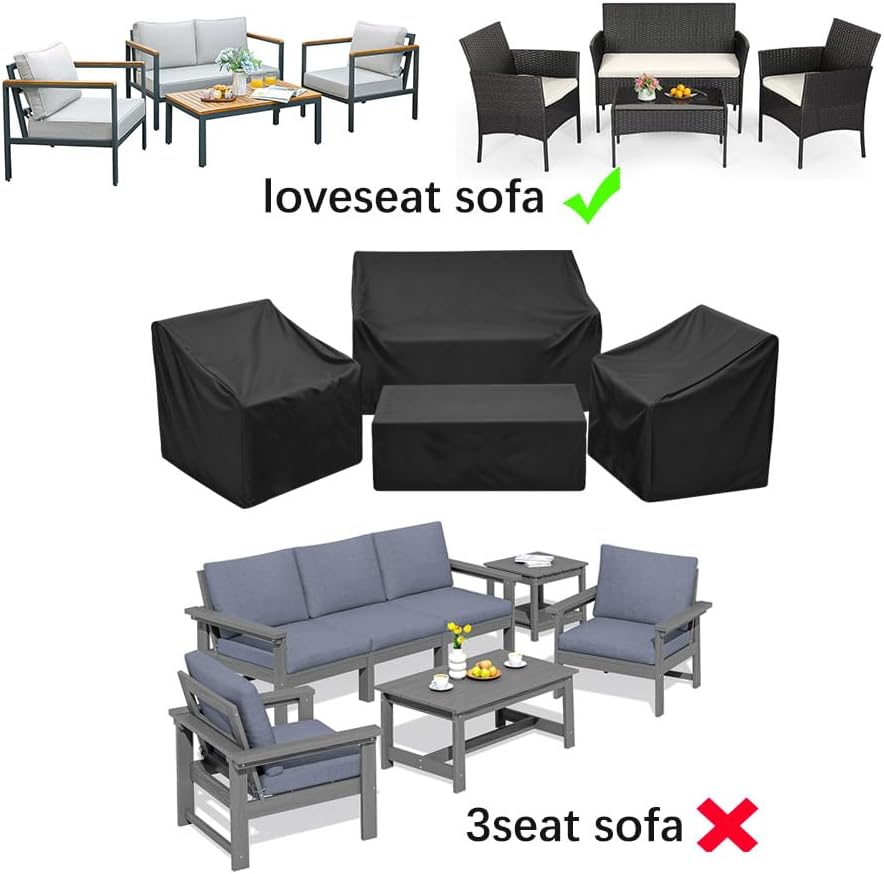 420D Patio Furniture Covers 4 Piece Set, Waterproof & UV Resistant Outdoor Furniture Covers for Loveseat, Chair &