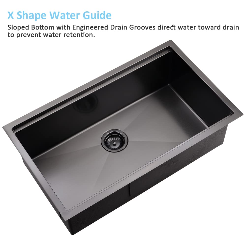 33 Inch Black Undermount Kitchen Sink Workstation- 33x19 Kitchen Sink Undermount Black Stainless Steel 16 Gauge 10"