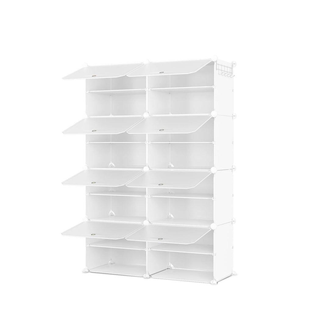 Shoe Rack 8 Tier Shoe Storage Cabinet with Door 32 Pair Tall Shoes Rack Organizer Free Standing Expandable Stable