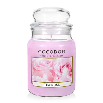 Candle Tea Rose Scented, Large Glass Jar 18oz Wick Candle, 110 Hours of Burn Time