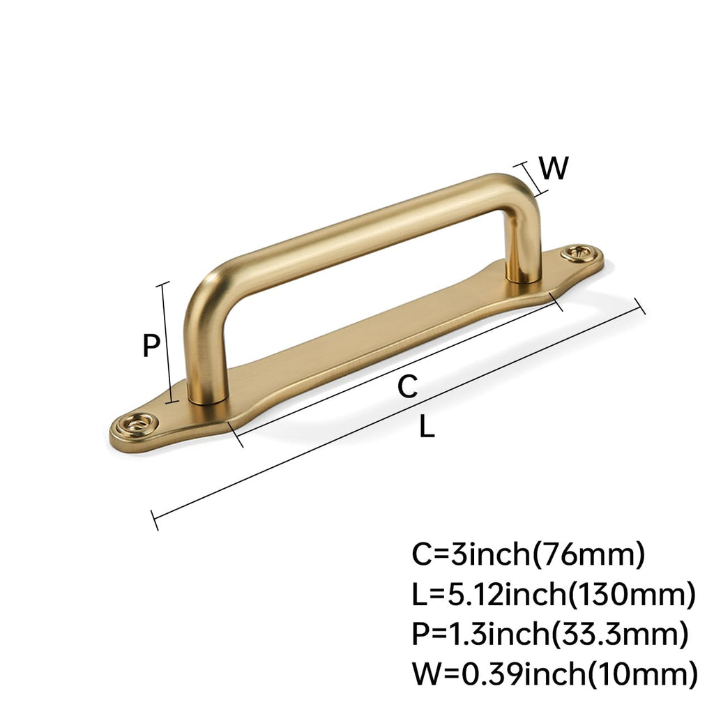 5 Pack 3 Inch Hole Center Brushed Brass Cabinet Pull with Backplate Solid Heavy Duty Handles with Backplate Cabinet