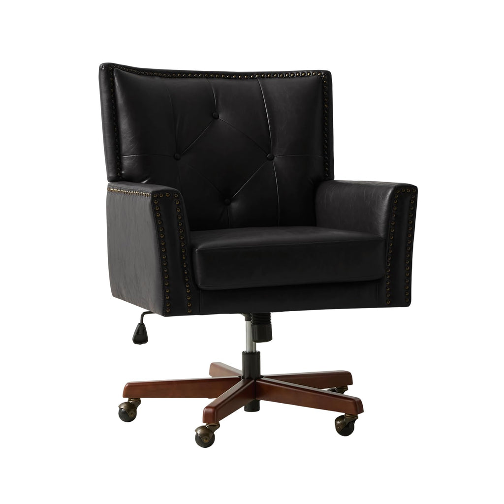 Faux Leather Office Chair with Tilt Function & Wood Base, Black