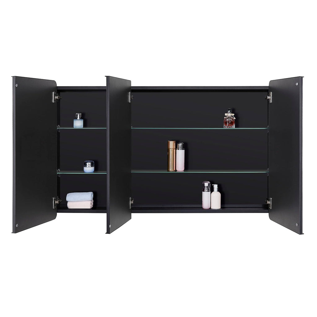 Bathroom Mirror Medicine Cabinet with Round Corner Framed Door 48 x 30 inch, Black, Recessed or Surface Mount, with