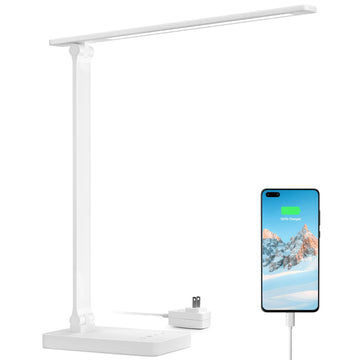 LED Desk Lamp with USB Charging Port Room, 700LM 9.5W, White